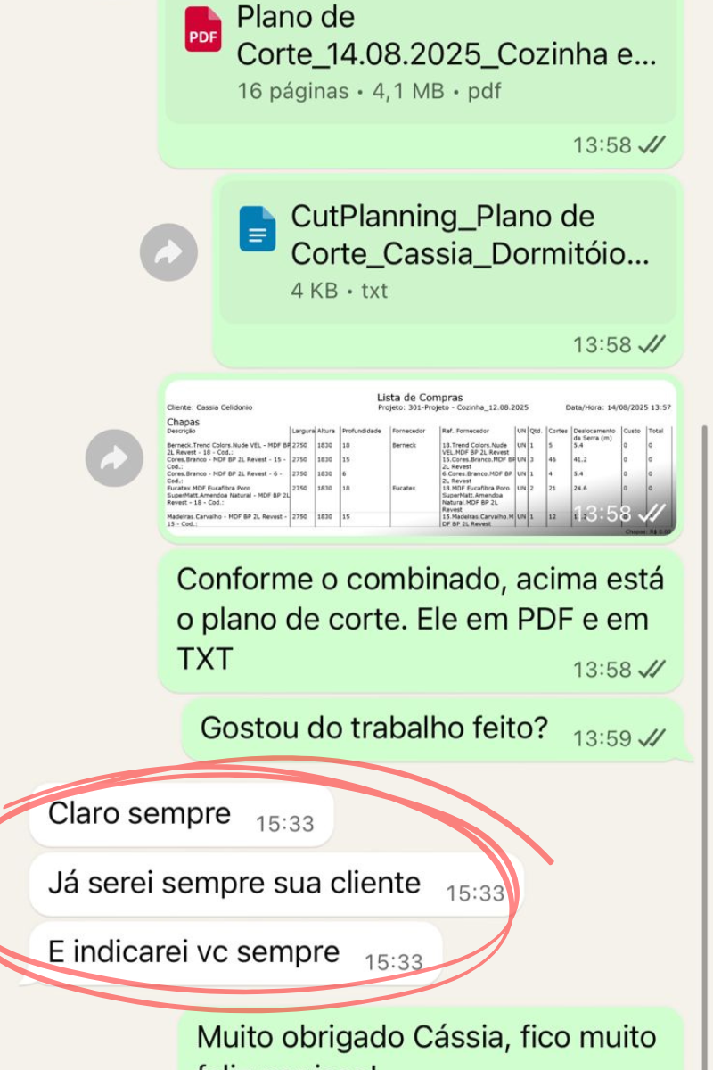 Feedback da Cássia - 'Já serei sempre sua cliente e indicarei vc sempre'