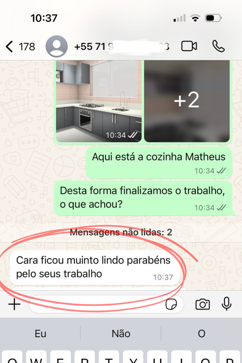 Feedback do Matheus - 'Cara ficou muito lindo parabéns pelo seu trabalho'
